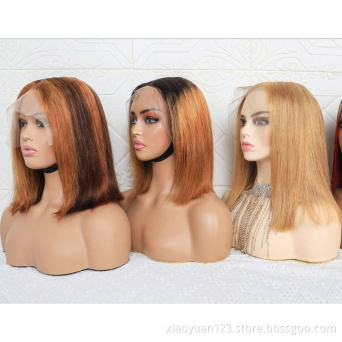 Vendor 12a Double Drawn Brown 4/27 Colored Blond Short Bob Human Wig Cuticle Aligned Mink Brazilian Human Hair hd Lace Front Wig